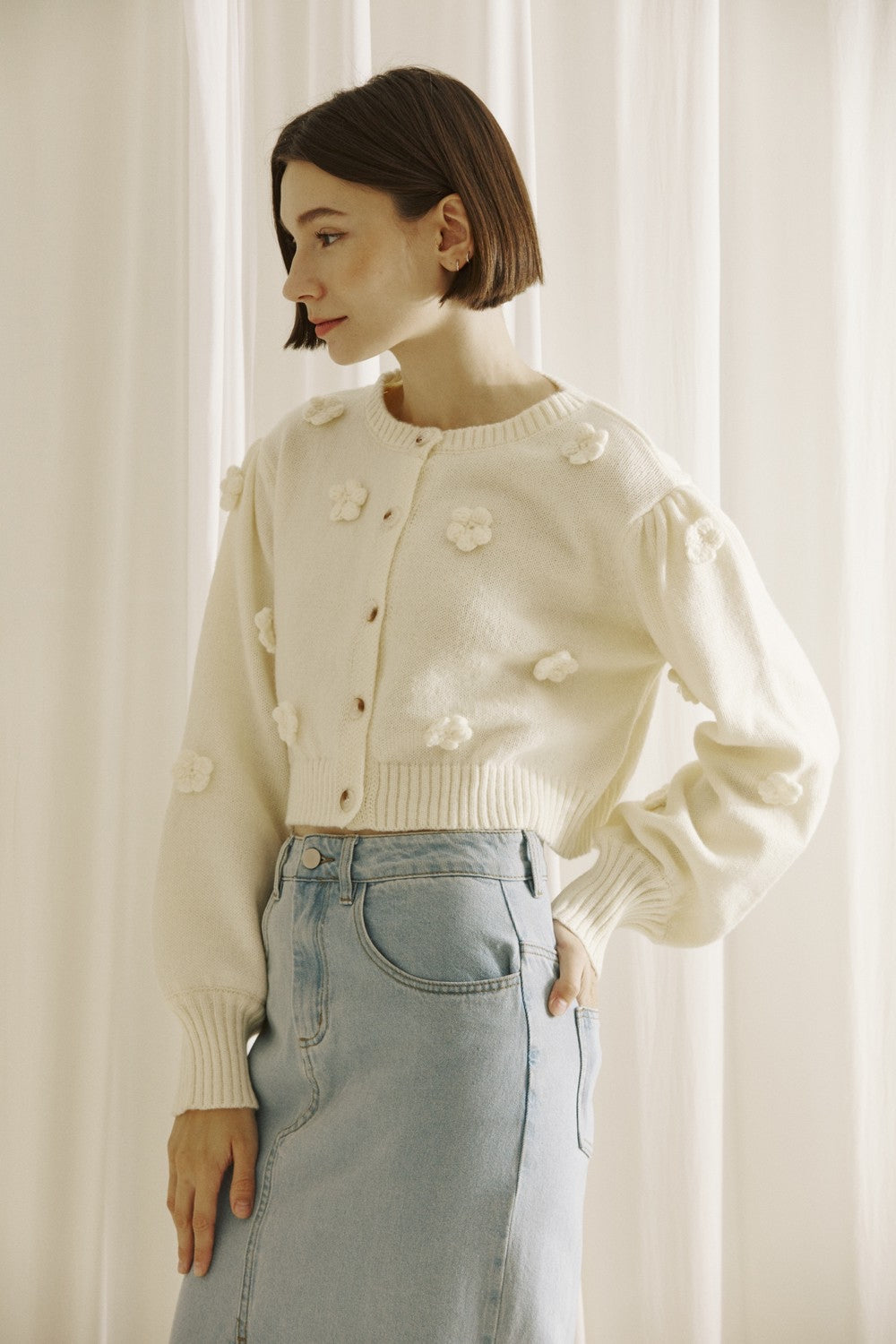 Cream cardigan with flowers