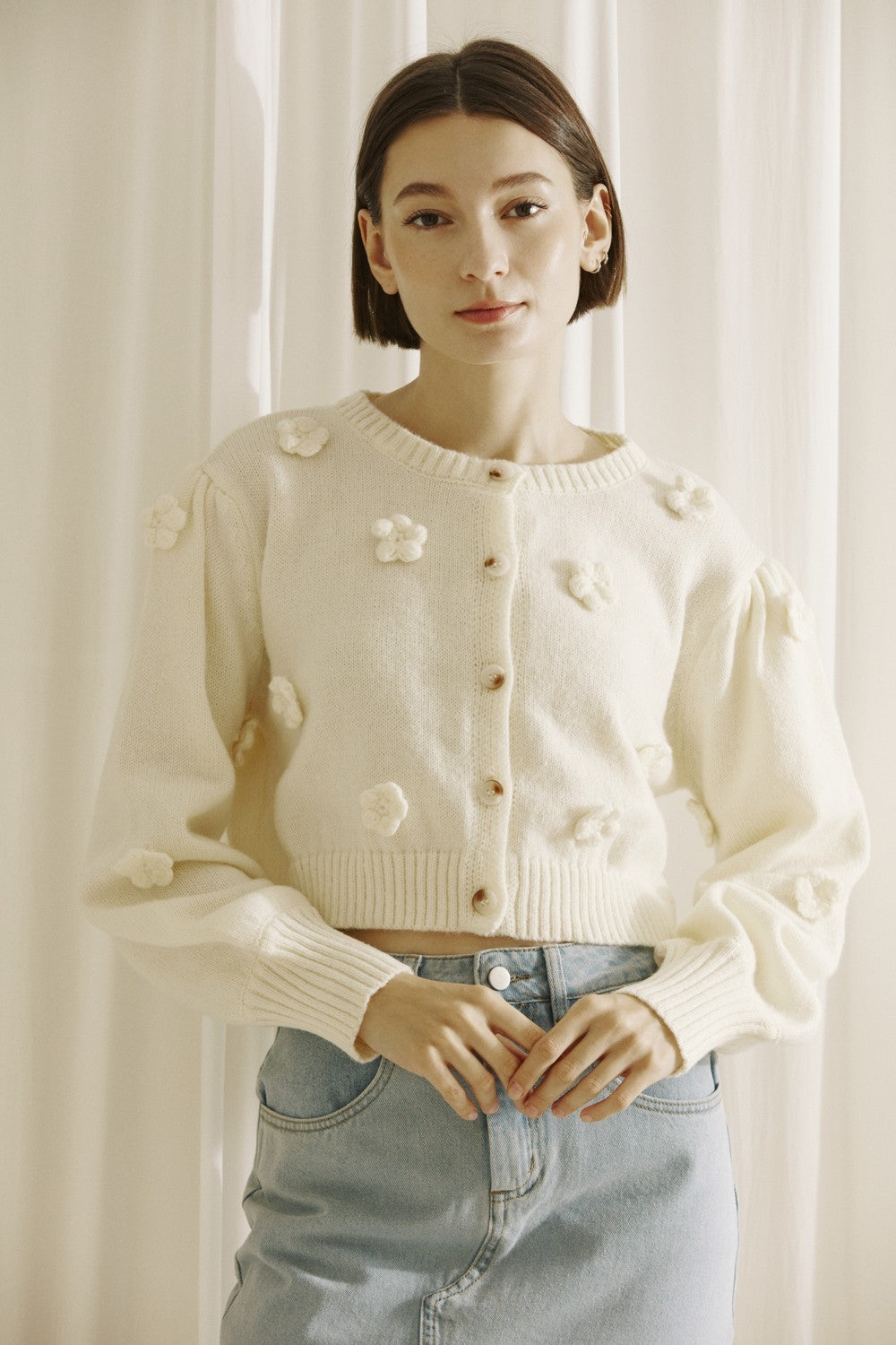 Cream cardigan with flowers