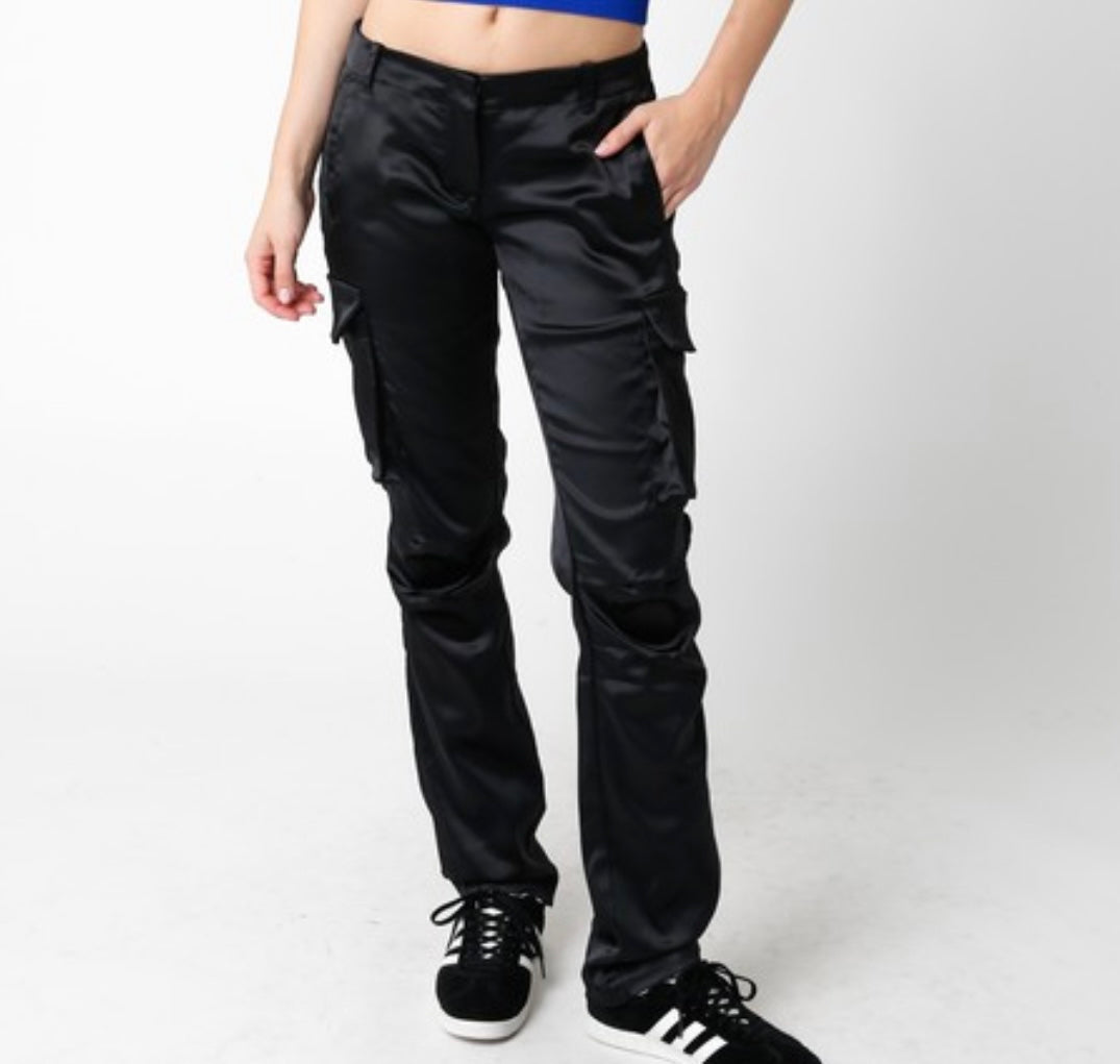 Blk silk cargo pant