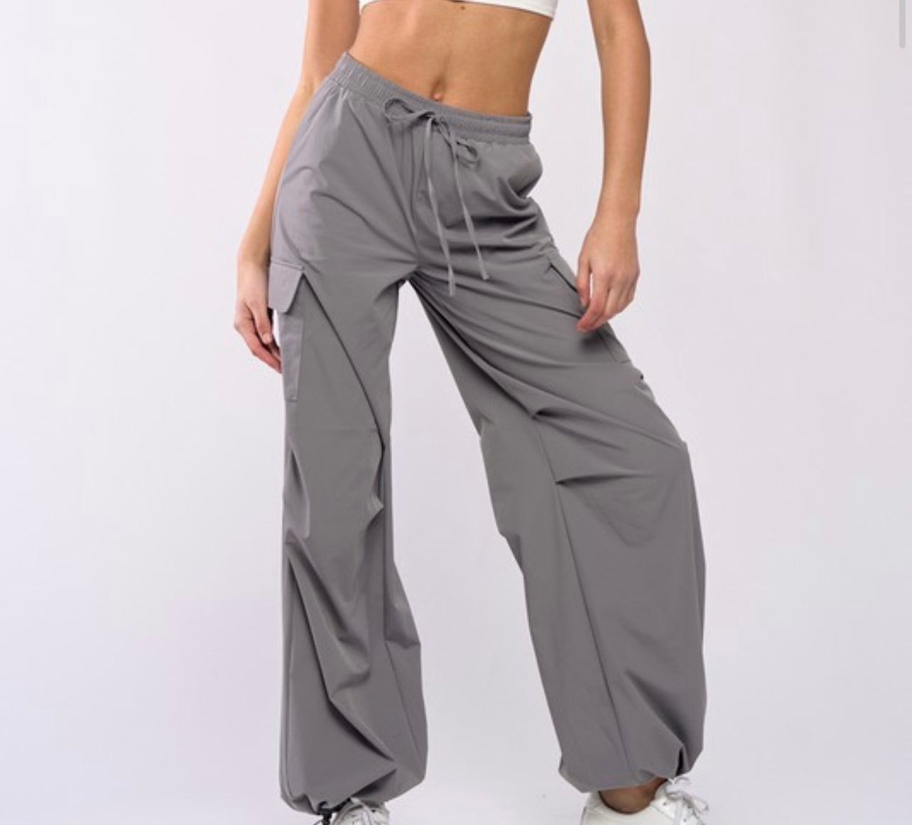 Grey Nylon Cargo Joggers