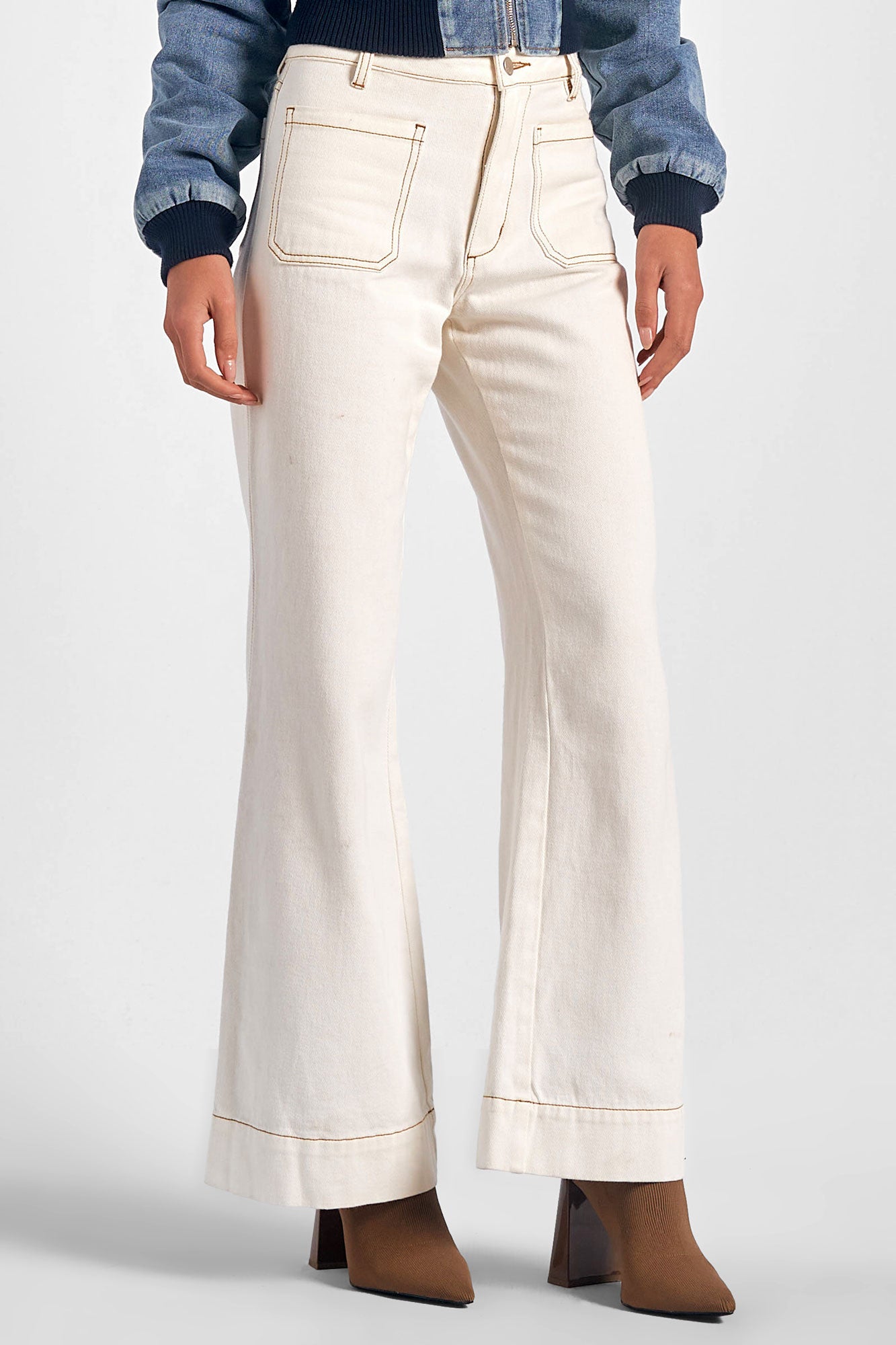 Cream Wide Leg Jeans
