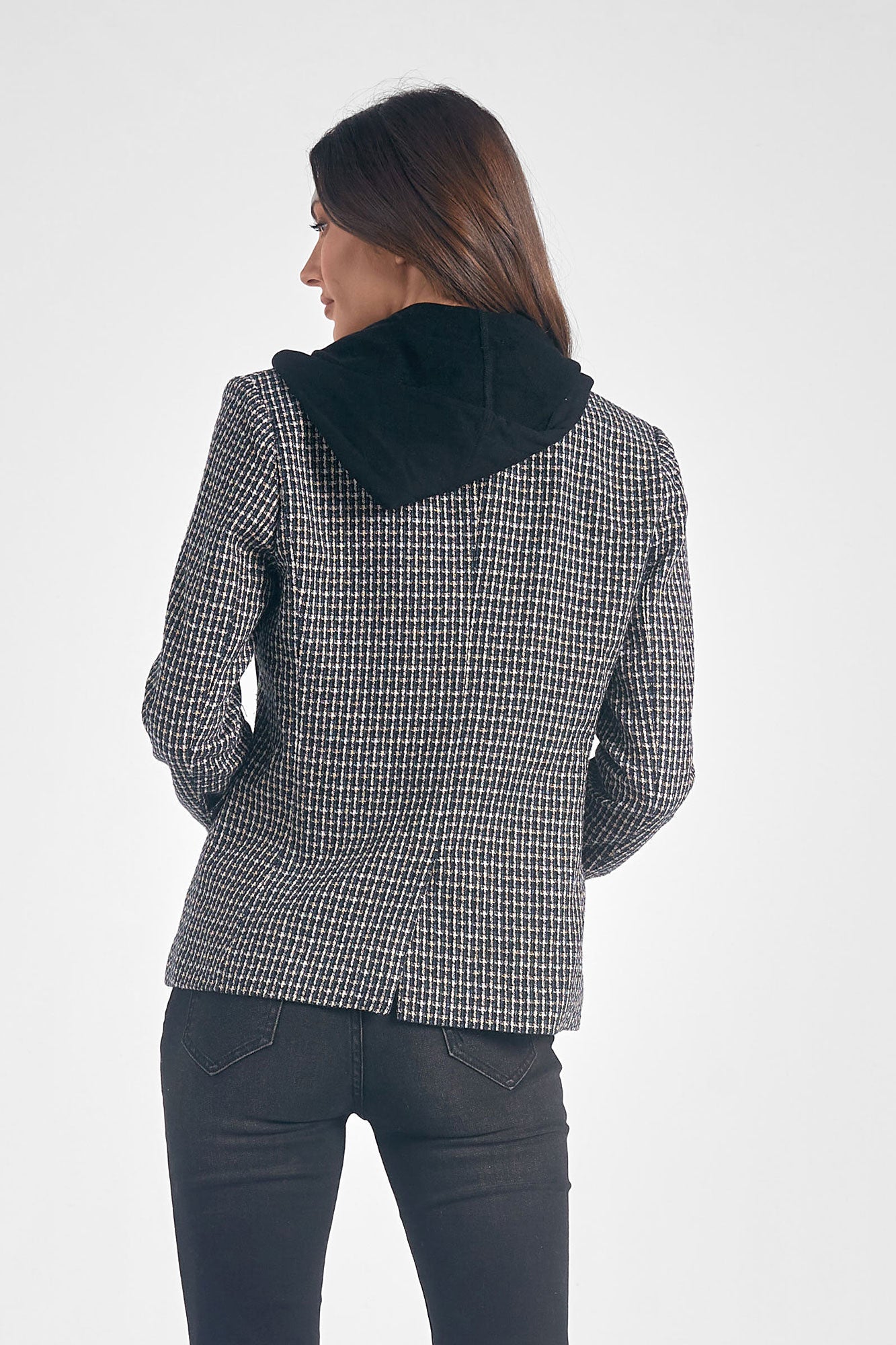 Navy Plaid Hoodie Blazer