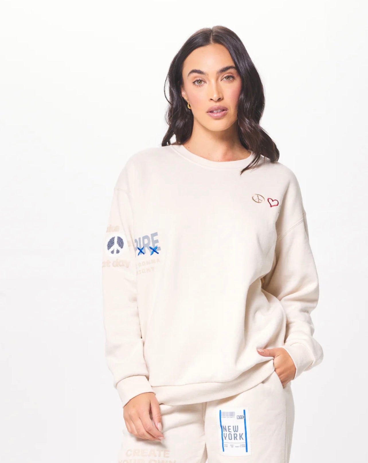 Cream Crewneck Sweatshirt with embroidery