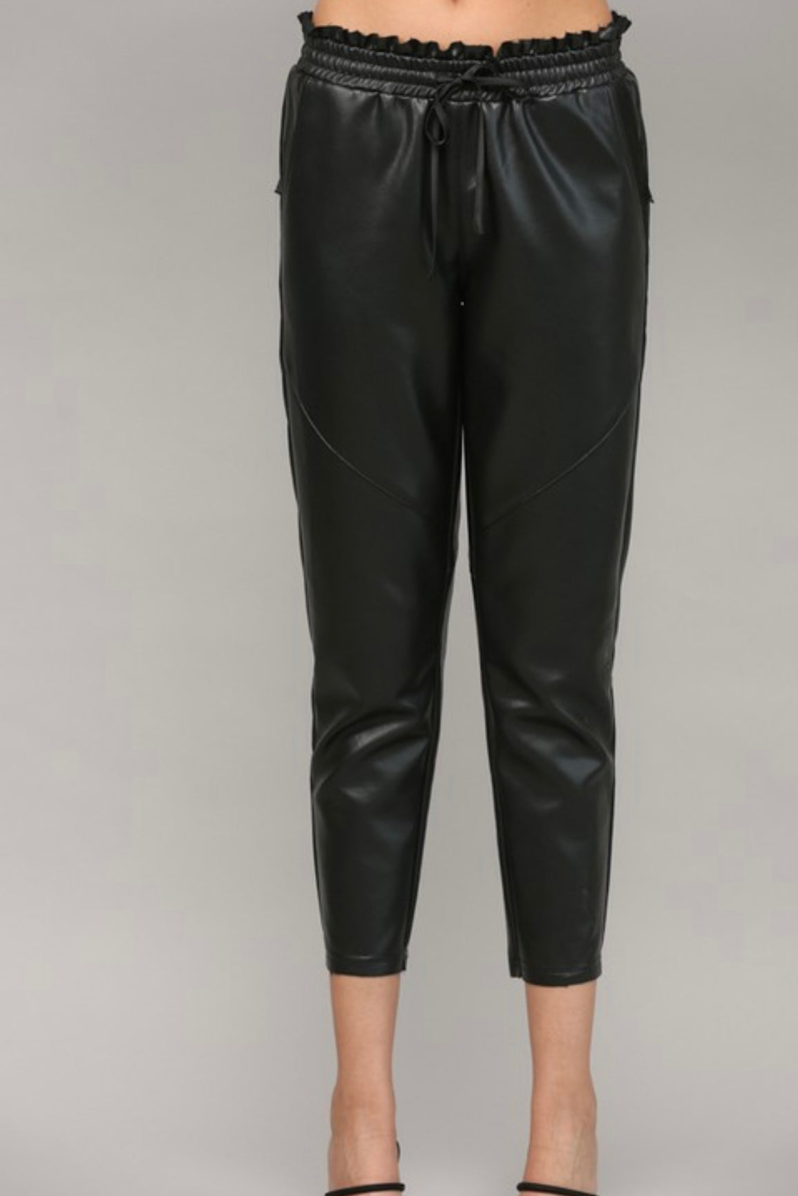 Blk faux waisted drawstring waist pants