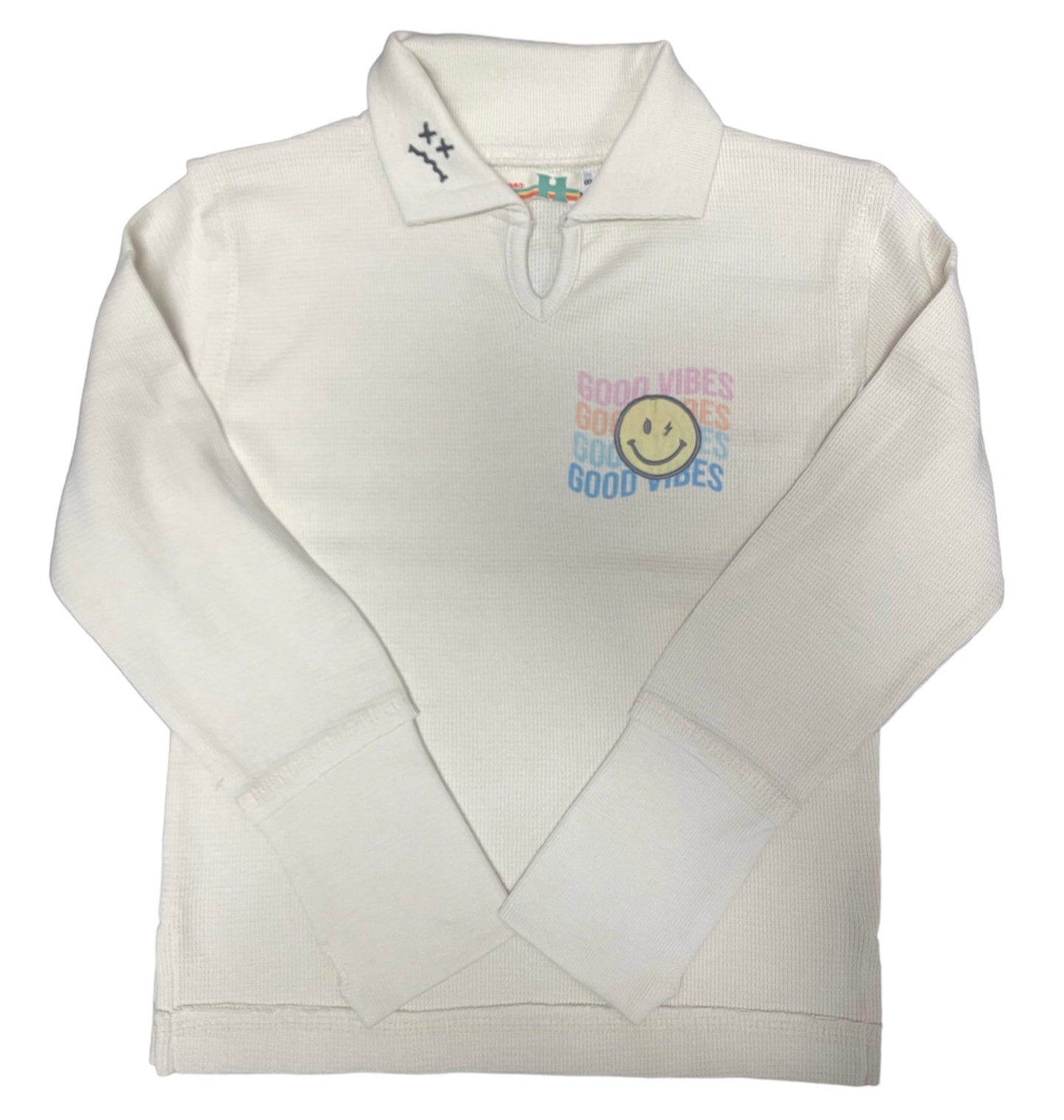 Cream l/s waffle polo