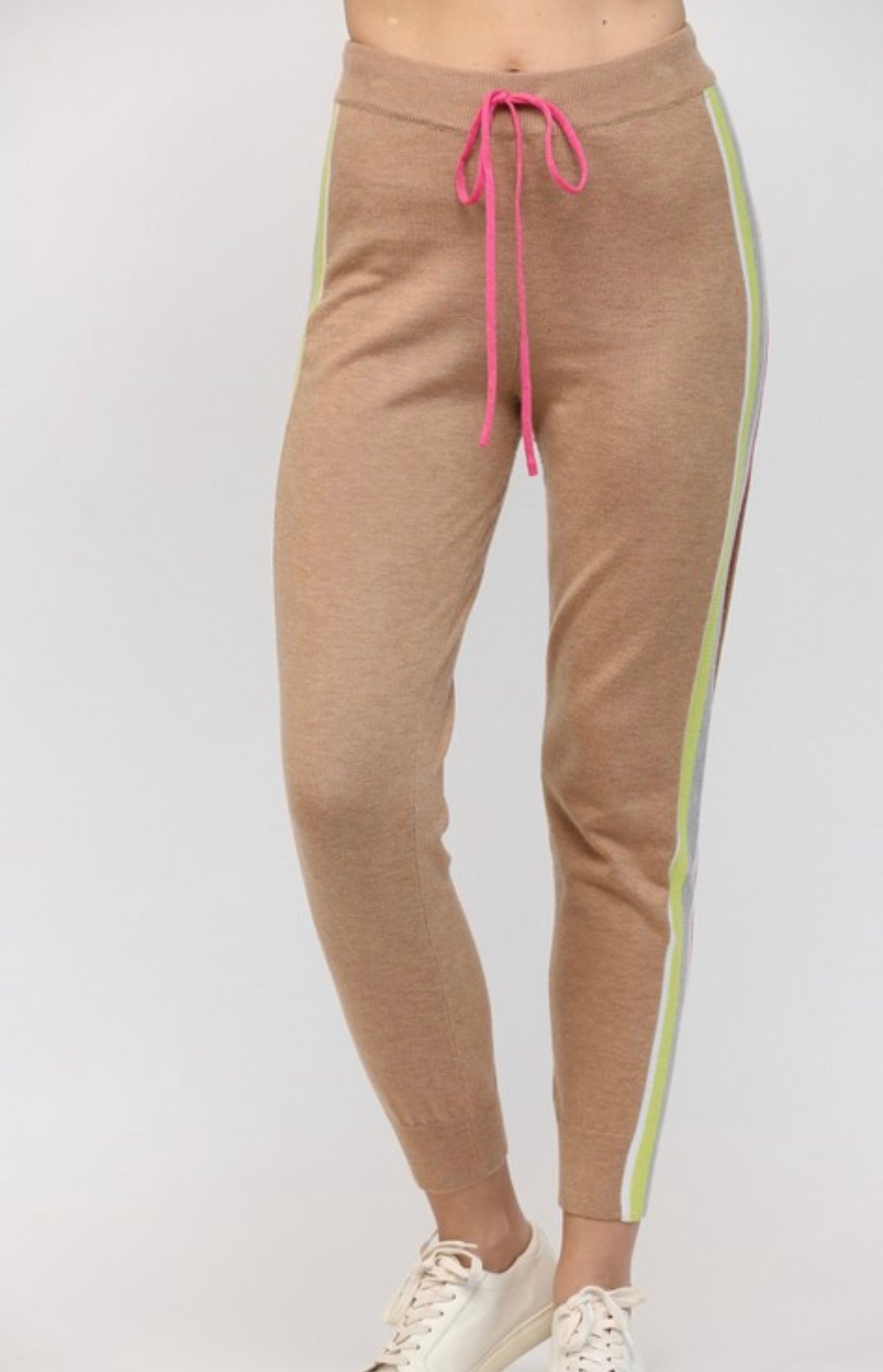 Latte Multi stripe knitted jogger pants