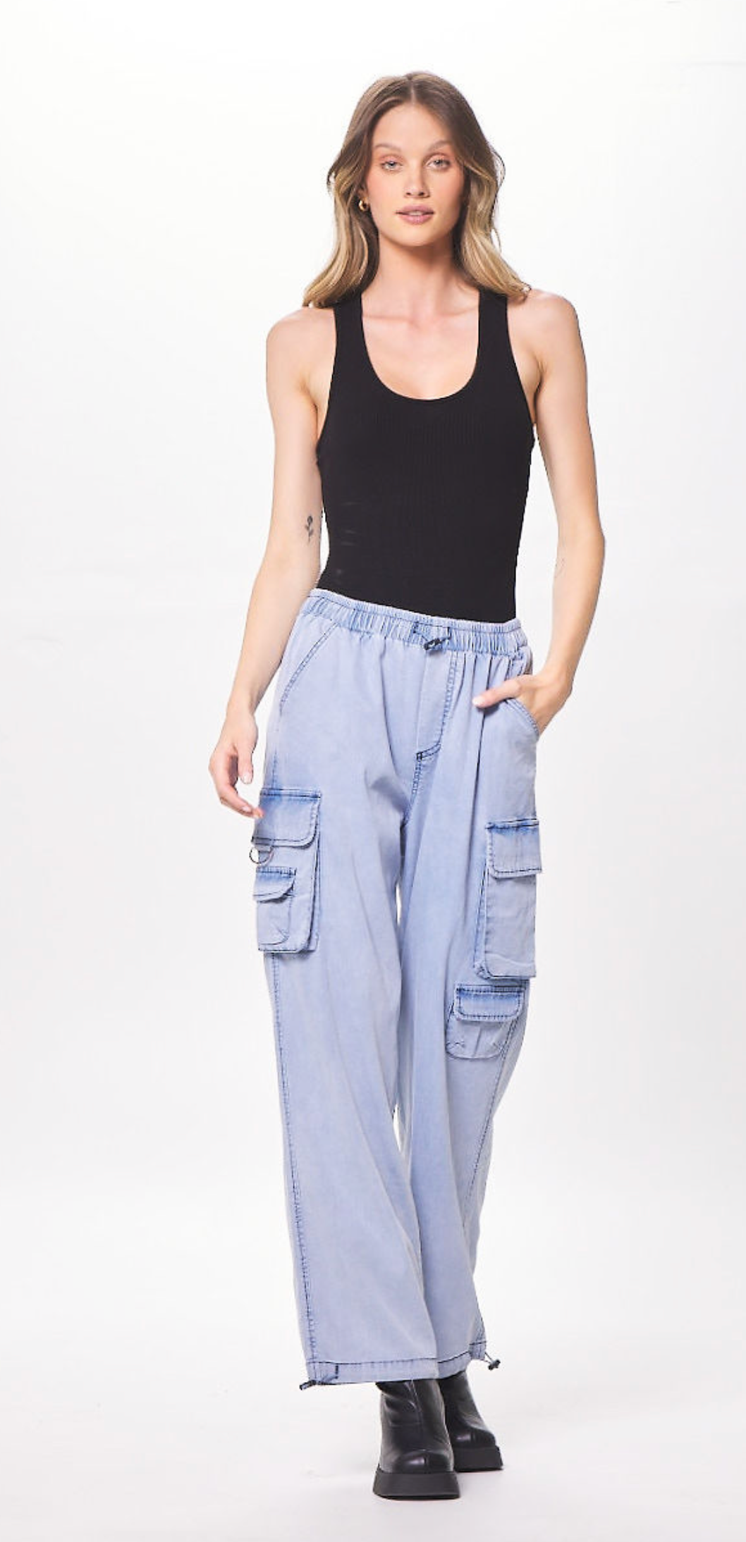 Stone Wash Blue Cargo Pant