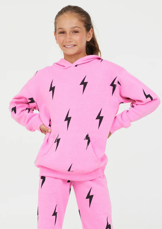 Pink W/blk lightening Bolts Hoodie