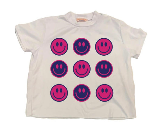 Blue/pink smiley tee