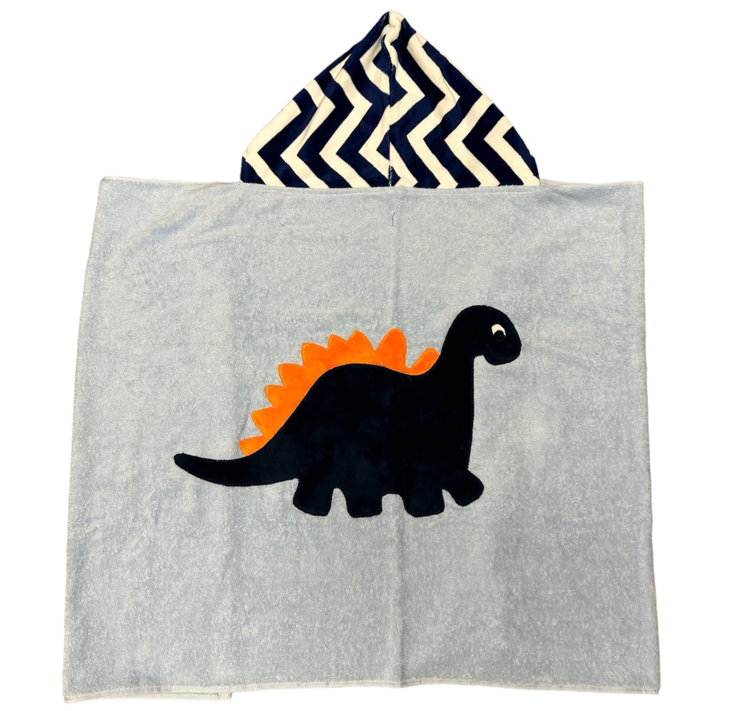 Dinosaur Towel w/ Navy and White Striped Hood