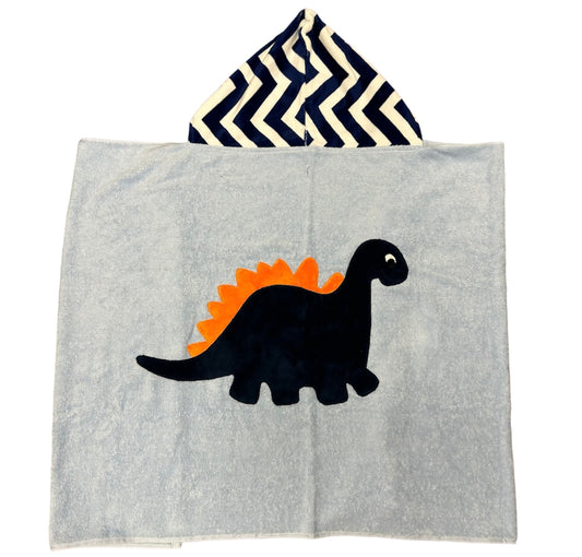 Dinosaur Towel w/ Navy and White Striped Hood