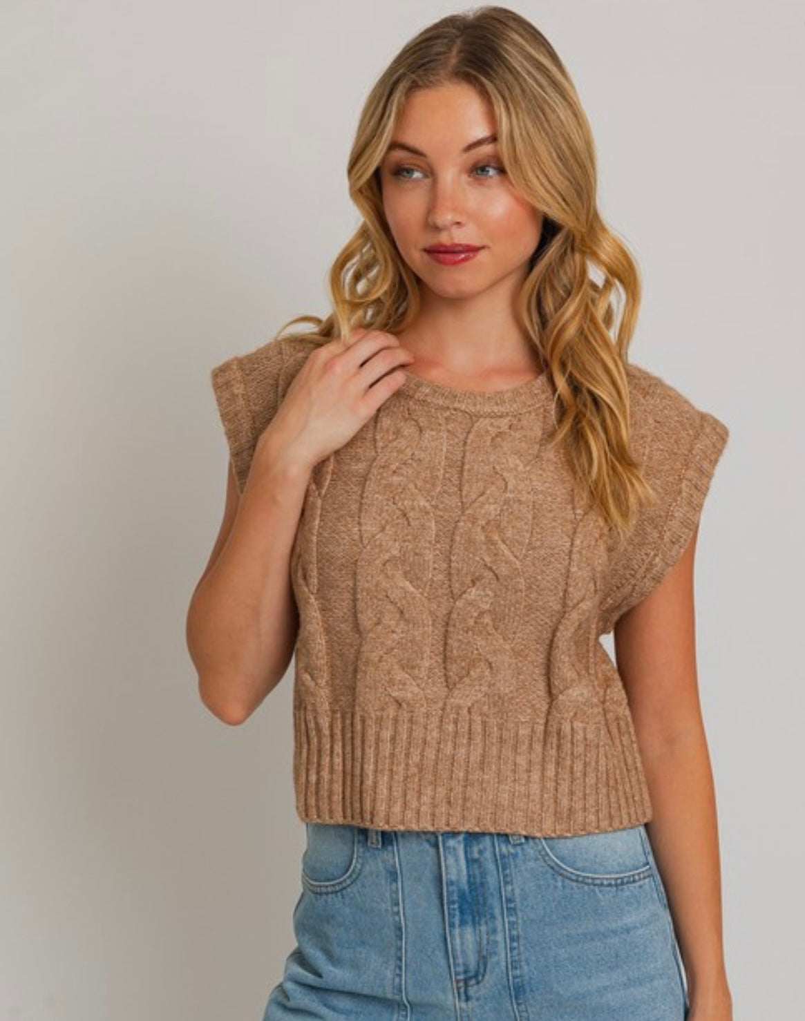 Taupe muscle sleeve Cable Sweater