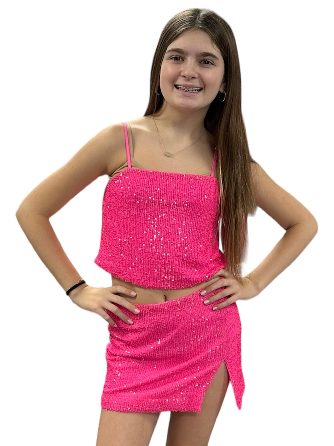 JR Neon Pink Sequin Skirt