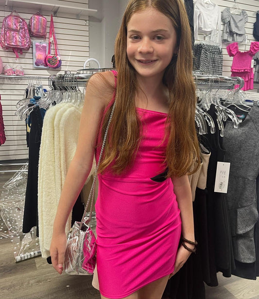 Tween Hot pink side mesh dress