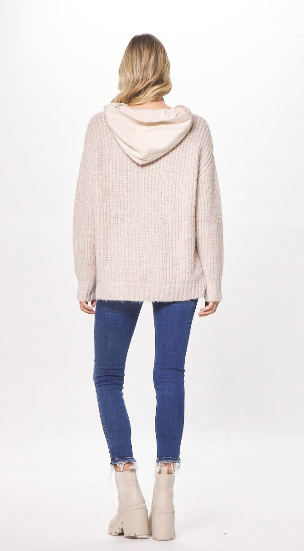 Cannoli cream sweater with fleece hood