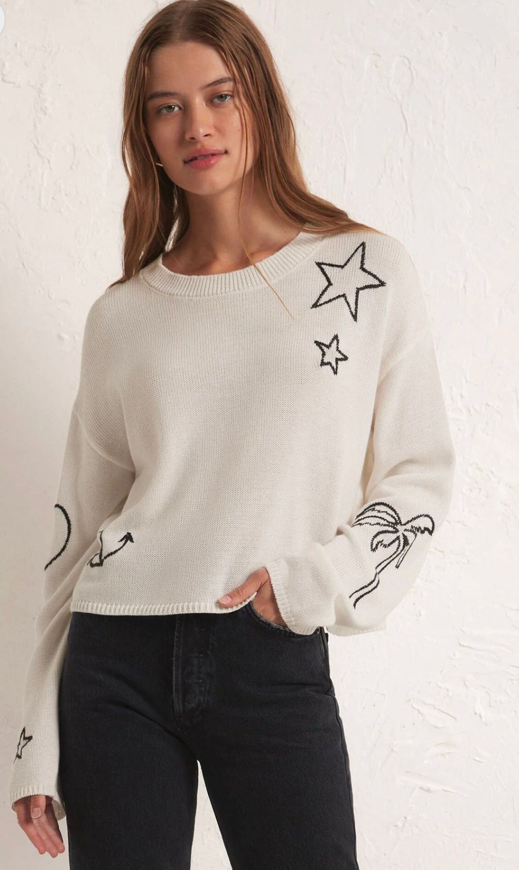 White sweater w/blk Stars