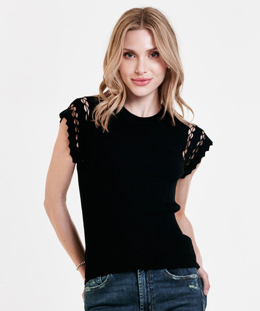 Joie Top W/Crochet Sleeve