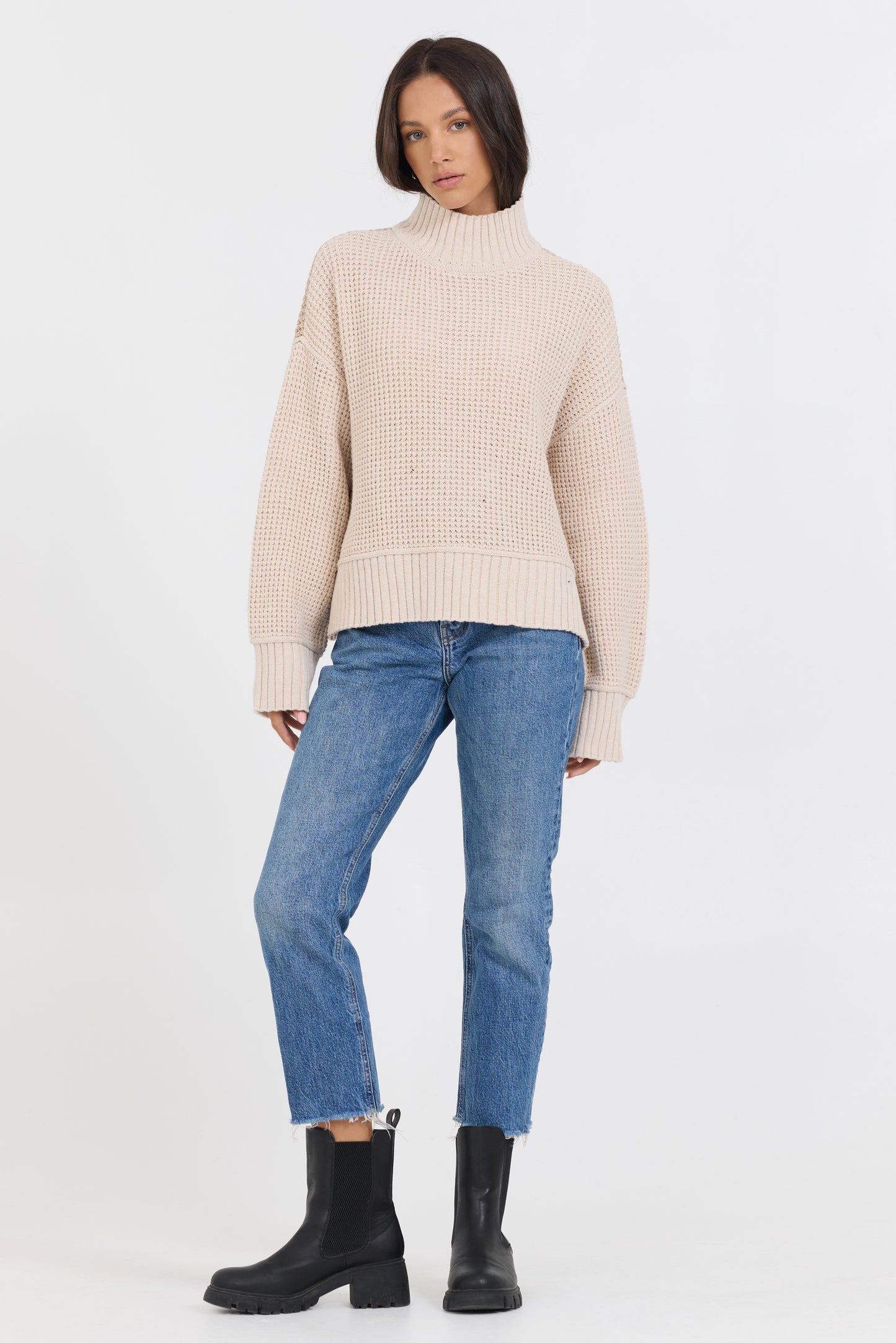 Mockneck Two Tone Sweater