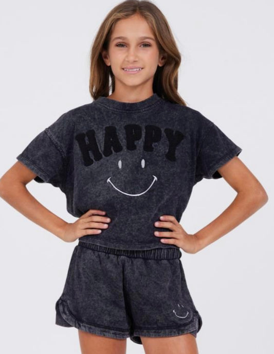 SS Tee w/ Happy Embroidered