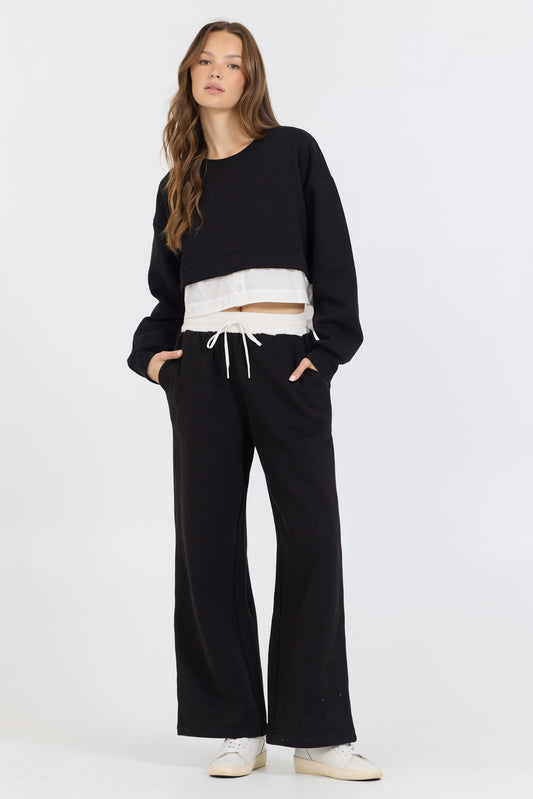 Fleece Pant w/Poplin Waist