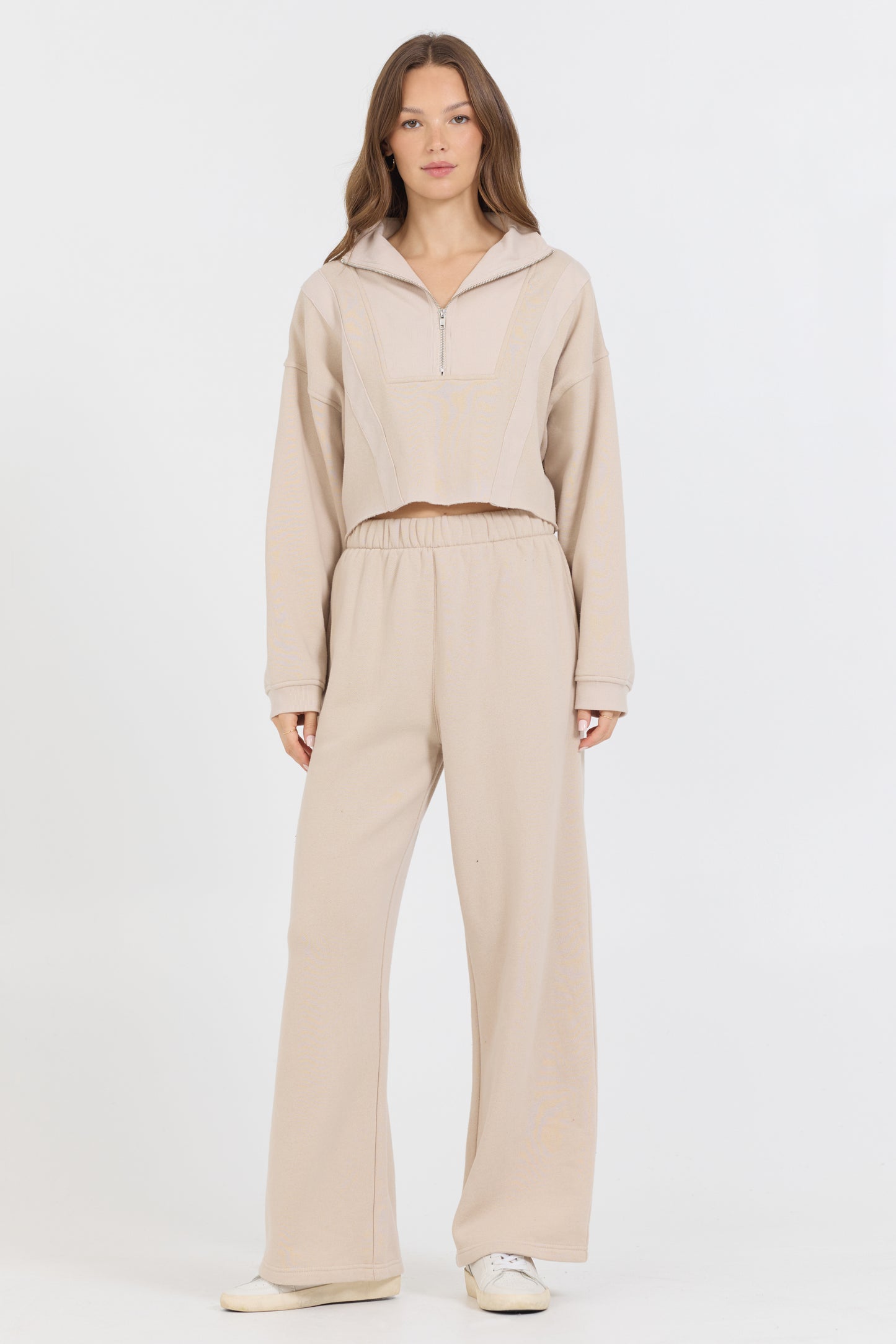 Cotton Blend Fleece Wide Leg Pant