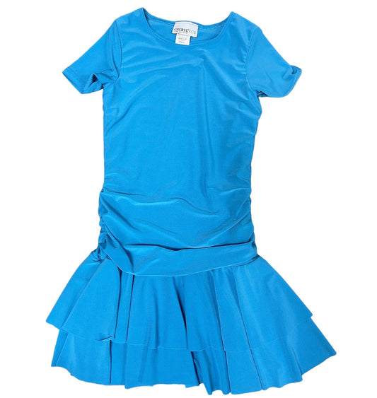 S/S turquoise Side rouched dress