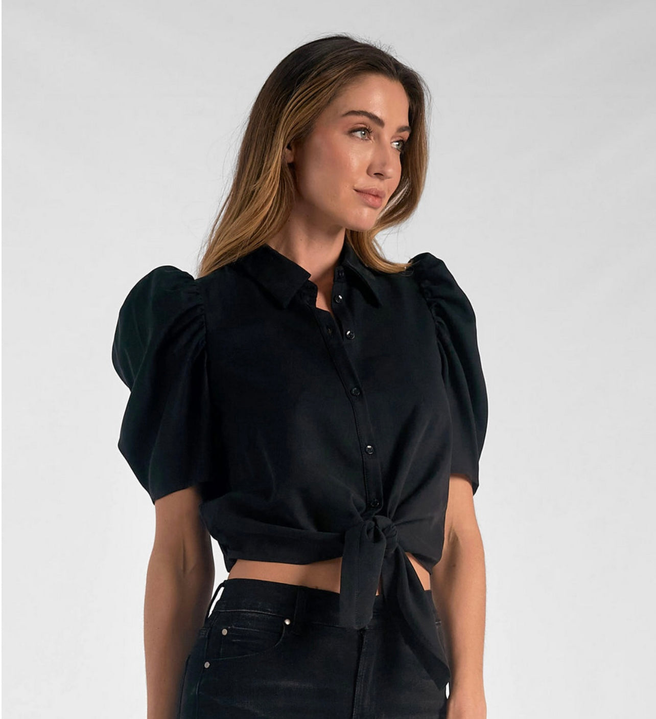 Blk puff sleeve S/S blouse