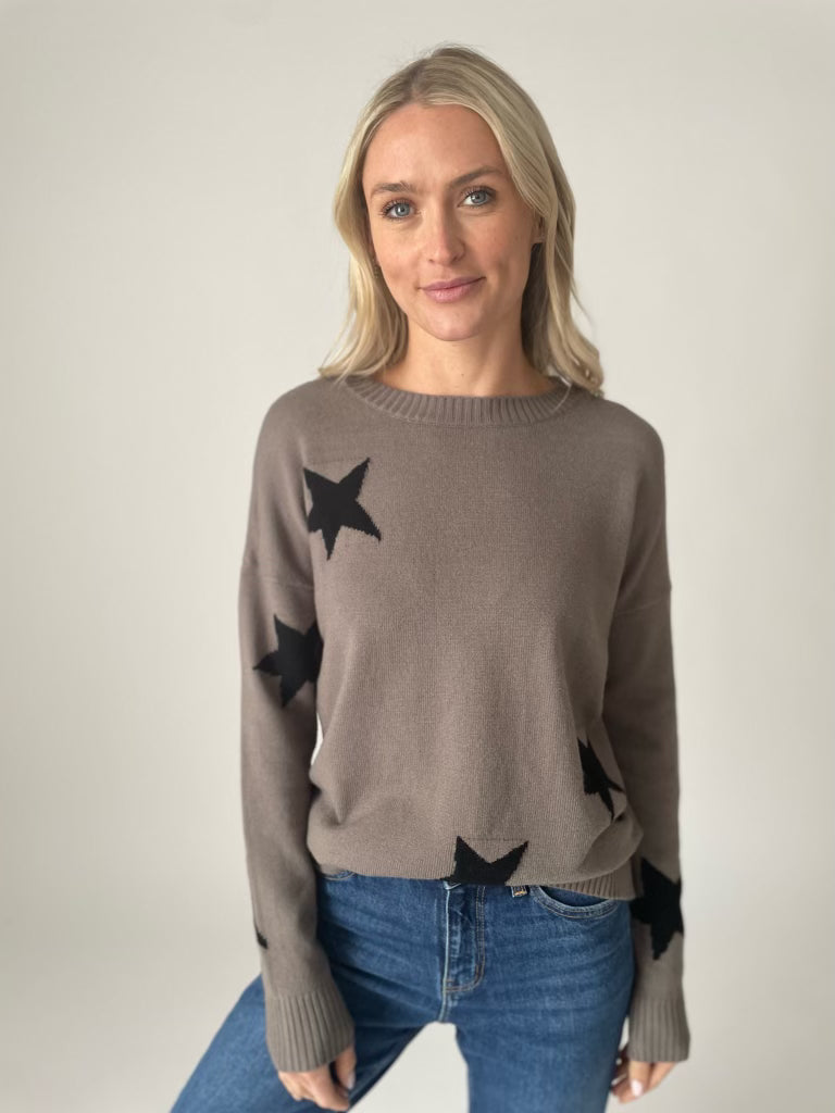 Olive Crew Neck Star Sweater