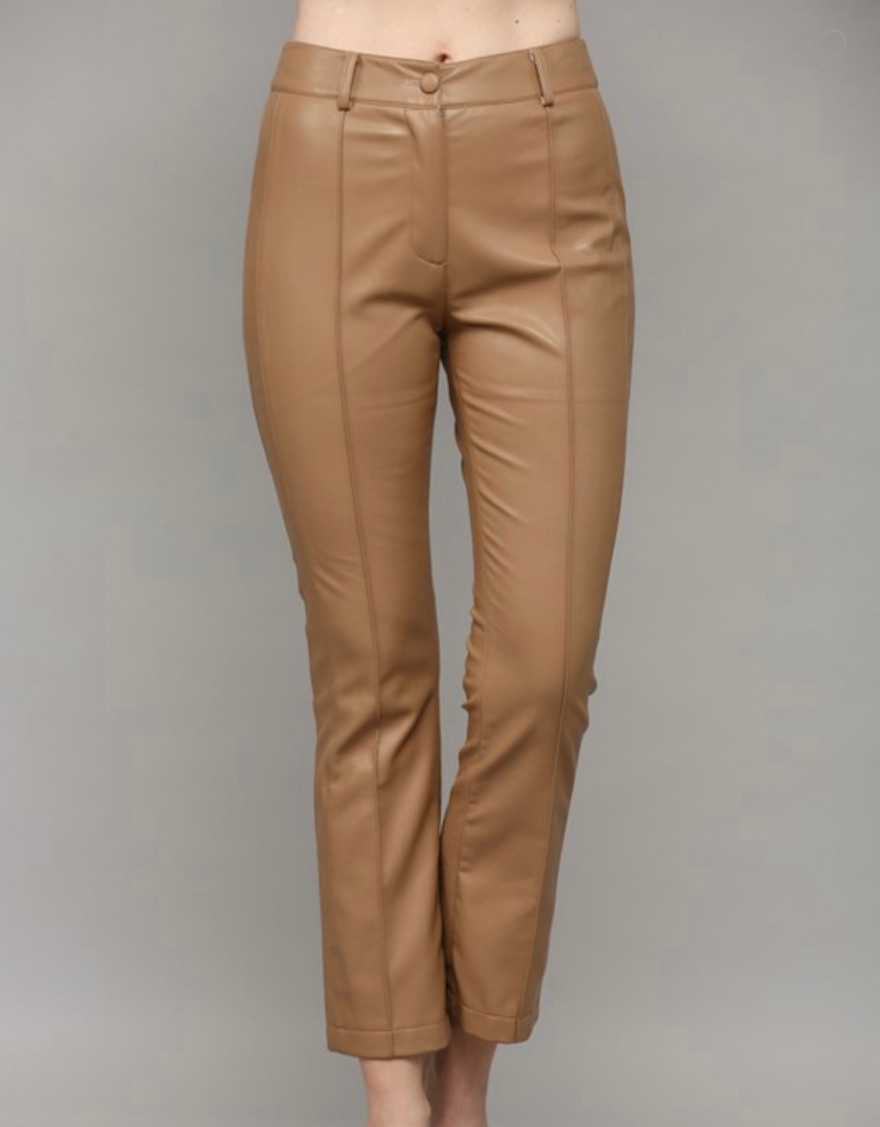 Camel faux leather flare pants