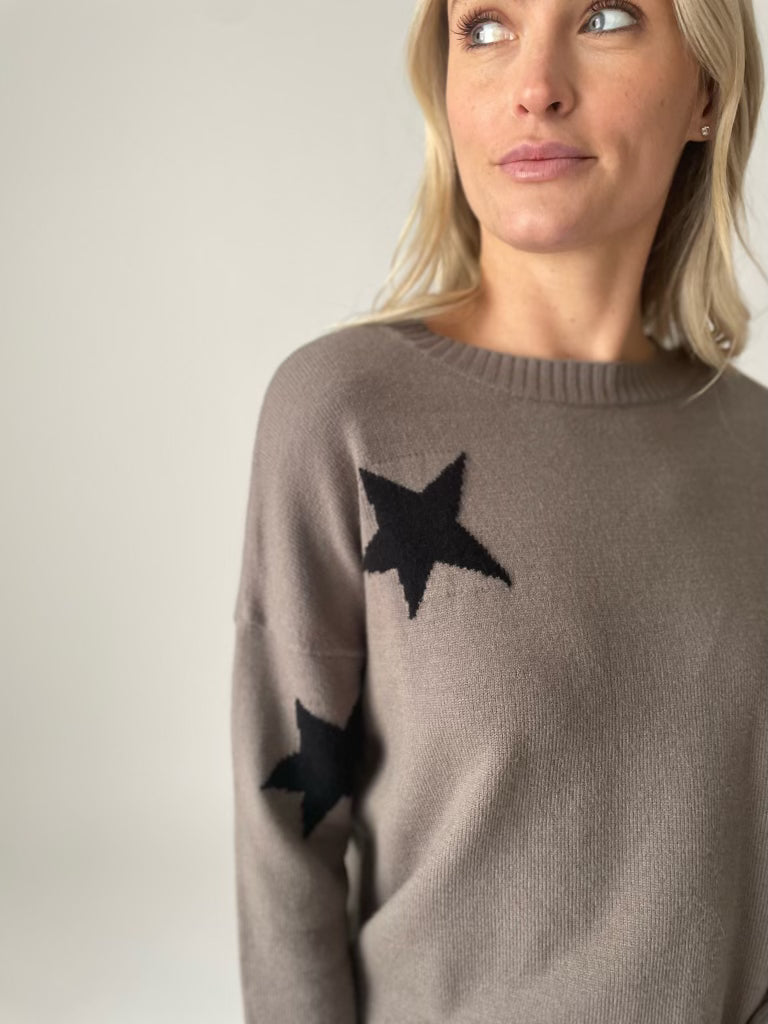 Olive Crew Neck Star Sweater