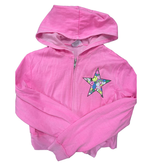 Neon Pink zip up Hoodie with Star